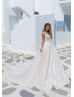 Beaded Ivory Lace Tulle Buttons Back Wedding Dress